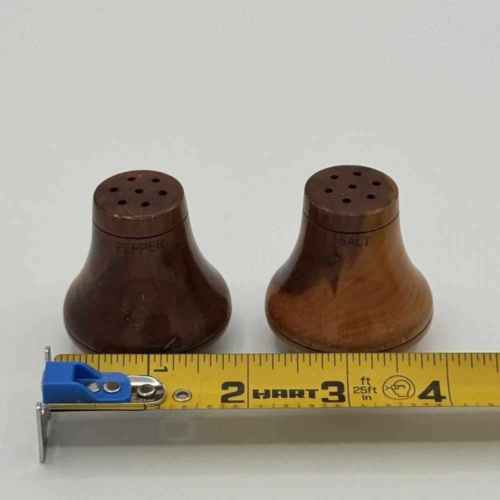 Vintage Turned Wood Salt Pepper Shakers Mini Wooden Spice Set Rustic Decor